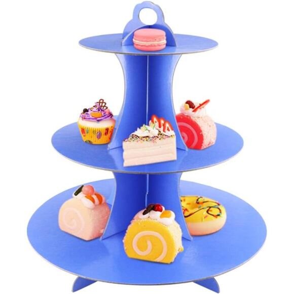 Faxco 3 Pack 3-Tier Colorful Round Cardboard Cup Cake Holder Stand Dessert Tower - Picture 2 of 7
